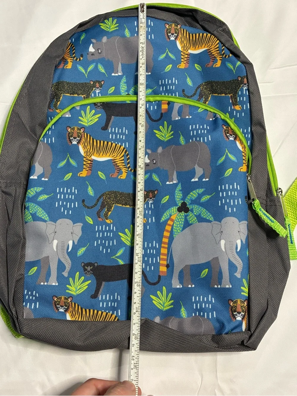 Kids Jungle Animal Backpack Tiger Elephant Rhino Blue Green School Bag
